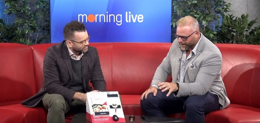 Founder Todd Griffiths on the CHCH Morning Live couch, talking with the host