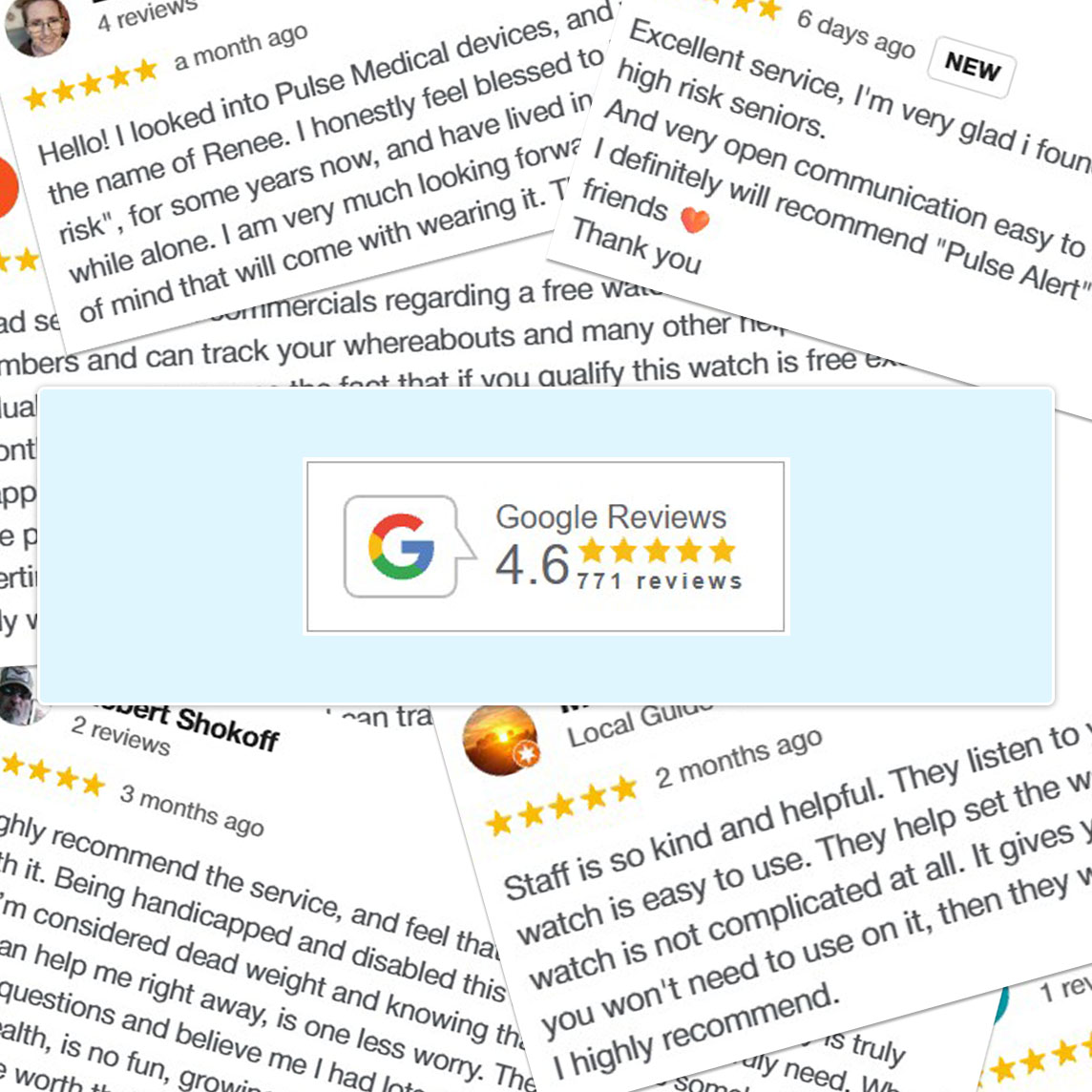 A collage of real five-star Google reviews around a Google Reviews badge reading 4.6 stars