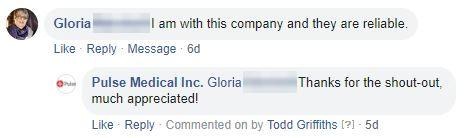 Facebook comment from Gloria: she is with the company and they are reliable.