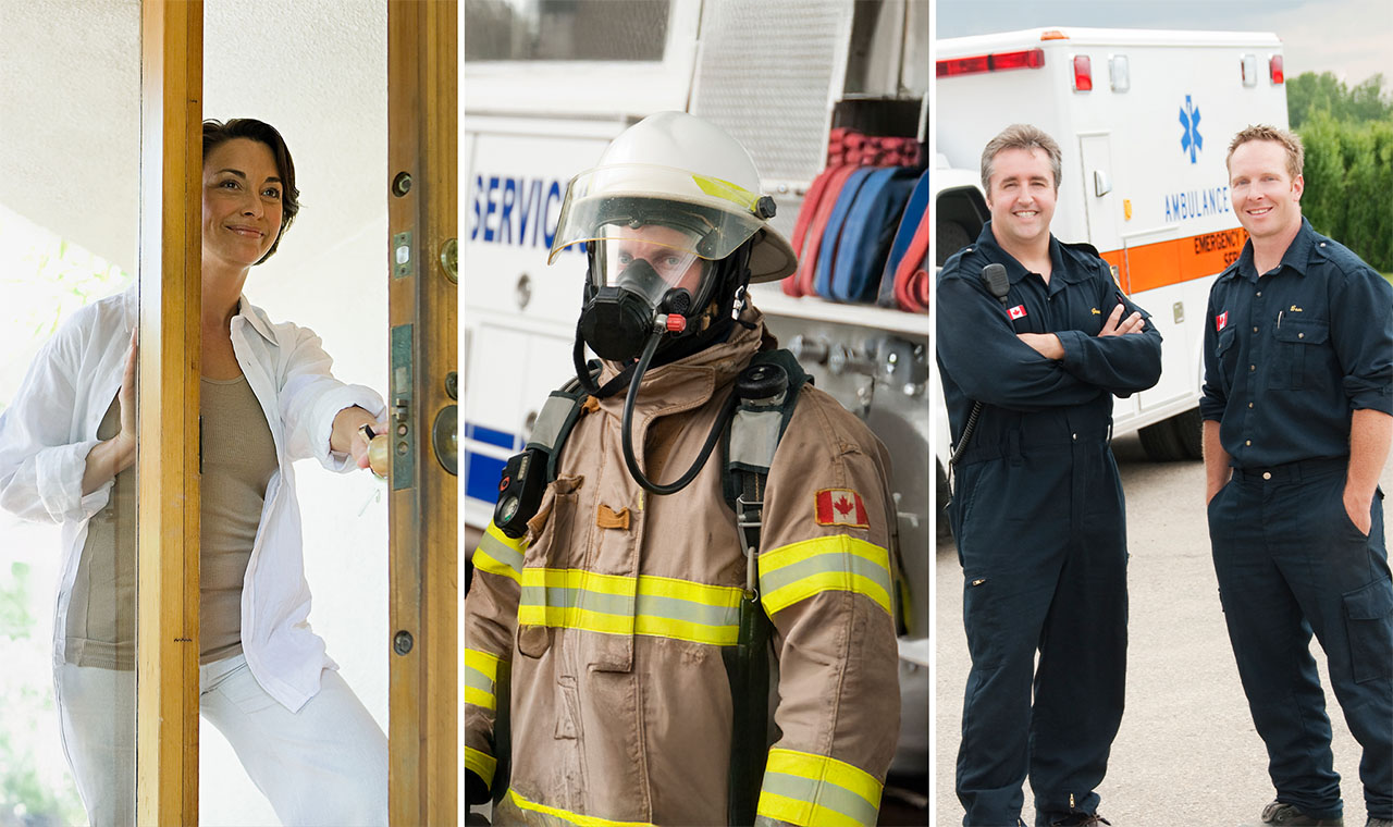 Image collage of Canadian first responders to an emergency alert